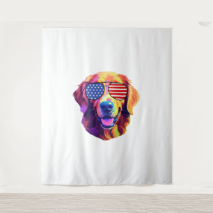 Proud Golden Retriever American Flag sunglasses Tapestry