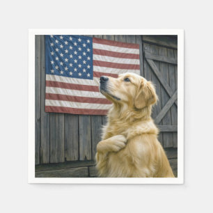 Proud Golden Retriever With American Flag Napkin