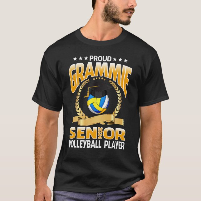Proud Grammie Senior 2024 Volleyball Player Gradua T-Shirt (Front)