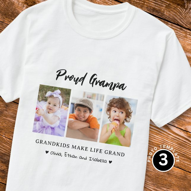 Proud Grampa Grandkids Make life Grand 3 Photo  T-Shirt (Creator Uploaded)