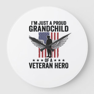 Proud Grandchild of a Veteran Hero Patriotic Desig Large Clock