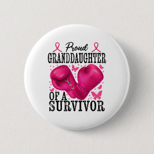 Proud Granddaughter Survivor Breast Cancer Boxing 6 Cm Round Badge