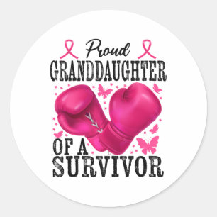 Proud Granddaughter Survivor Breast Cancer Boxing Classic Round Sticker