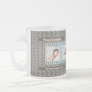 Proud Grandma Aqua and Brown 4 Photo Frosted Glass Coffee Mug
