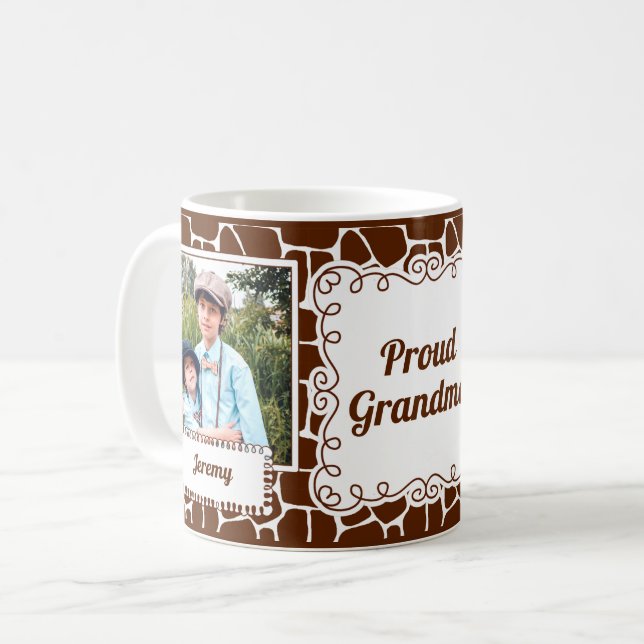 Proud Grandma Giraffe Animal Print 2 Photo Coffee  Coffee Mug (Front Left)