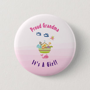 Proud Grandma It's A Girl Animal Ark 6 Cm Round Badge