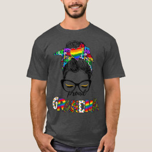Proud Grandma LGBT Pride Rainbow Messy Bun Hair Mo T-Shirt