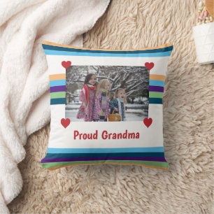 Proud Grandma Love Photo Bands of Colour Make Your Cushion