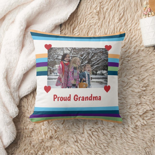 Proud Grandma Love Photo Bands of Colour Make Your Cushion (Blanket)