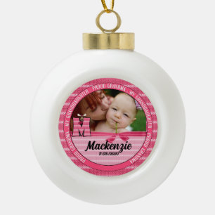 Proud Grandma Monogram M New Baby Girl Ceramic Ball Christmas Ornament