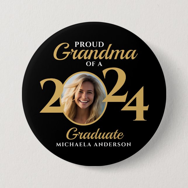 Proud Grandma of a 2024 Graduate Photo & Name 7.5 Cm Round Badge (Front)