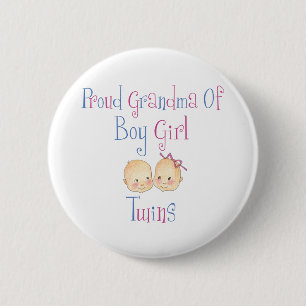 Proud Grandma of Boy Girl Twins 6 Cm Round Badge