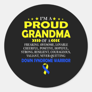 Proud Grandma Of Down Syndrome Warrior T Classic Round Sticker