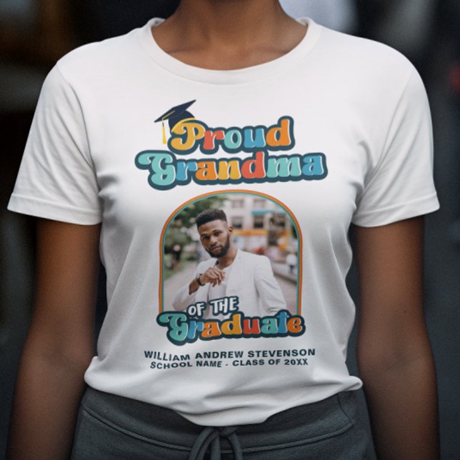 Proud Grandma of the graduate photo groovy retro T-Shirt (Creator Uploaded)
