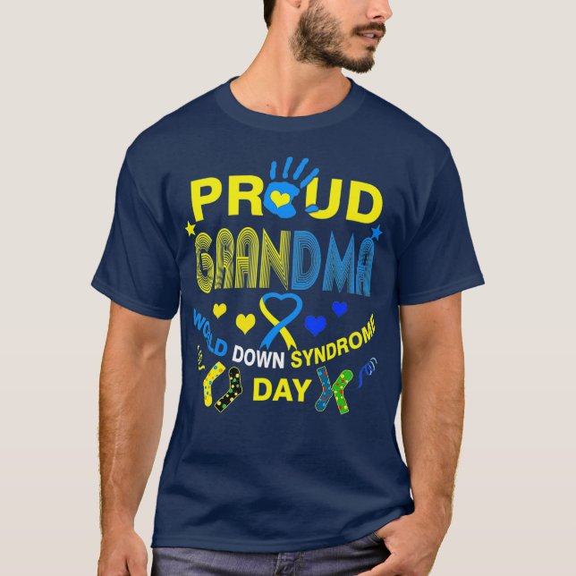 Proud Grandma Ribbon Heart Down Syndrome Day T-Shirt (Front)
