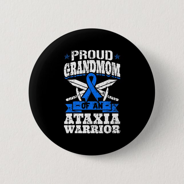 Proud Grandmom Of An Ataxia Warrior Blue Awareness 6 Cm Round Badge (Front)