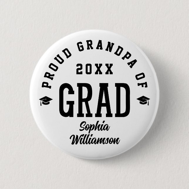 Proud Grandpa Grad Varsity Typography Graduation 6 Cm Round Badge (Front)