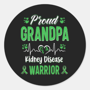 Proud Grandpa Kidney Disease Warrior Awareness Rib Classic Round Sticker