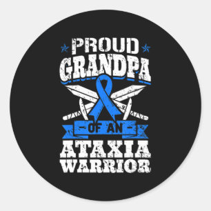 Proud Grandpa Of An Ataxia Warrior Awareness Ribbo Classic Round Sticker