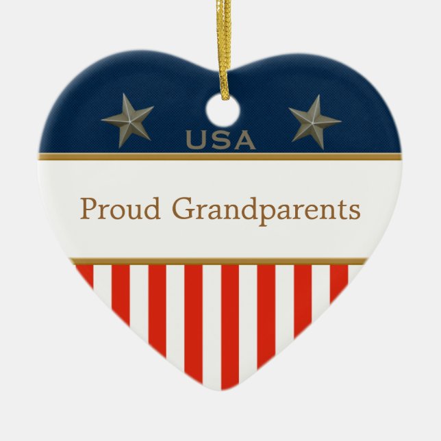 Proud Grandparents Patriotic Photo Heart Ceramic Tree Decoration (Front)