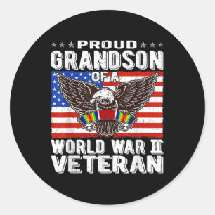 Proud Grandson Of A World War 2 Veteran - Patrioti Classic Round Sticker