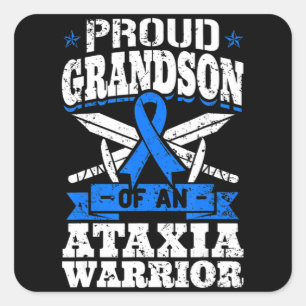 Proud Grandson Of An Ataxia Warrior Blue Awareness Square Sticker