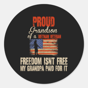 Proud Grandson Of Vietnam Veteran Military Family Classic Round Sticker
