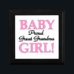 Proud Great Grandma Baby Girl Gifts Gift Box<br><div class="desc">The proud great grandma of a new baby girl will love these pink and black text design Proud Great Grandma of a Baby Girl keepsake boxes,  tiles,  ornaments,  notebooks,  pitchers,  teapots,  mugs,  cards,  stickers,  tote bags,  keychains,  magnets,  and more!</div>