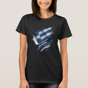 Proud Greece Root Torn Ripped greek Flag T-Shirt