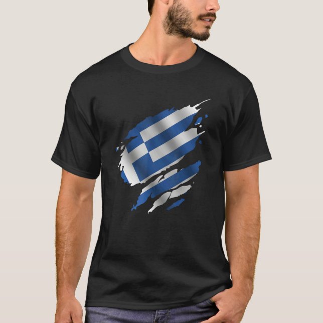 Proud Greece Root Torn Ripped greek Flag T-Shirt (Front)
