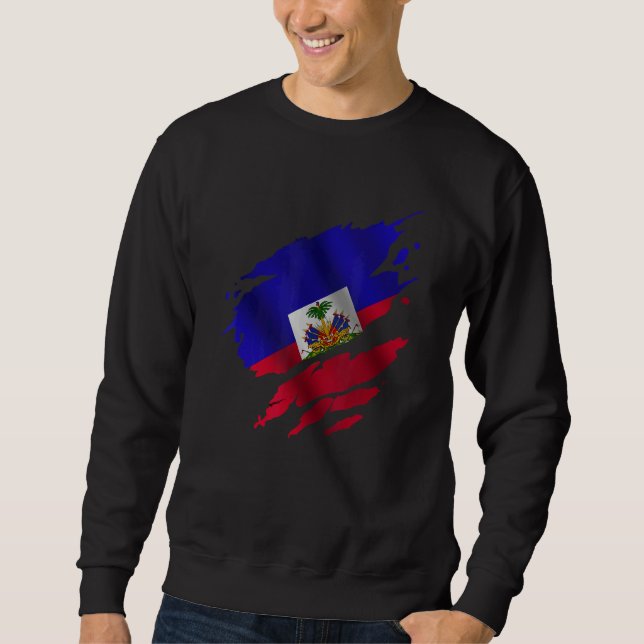 Proud Haitian Root Torn Ripped Haitia Flag Sweatshirt (Front)