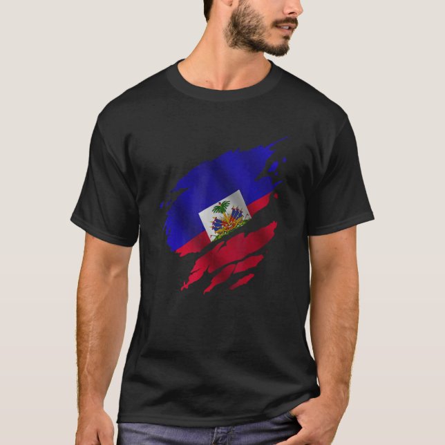 Proud Haitian Root Torn Ripped Haitia Flag T-Shirt (Front)