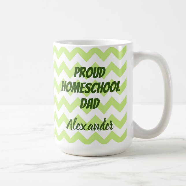 Proud Homeschool Dad Green and White Chevron Coffee Mug (Right)