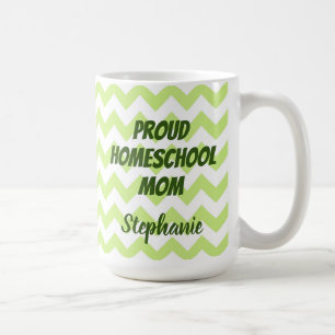 Proud Homeschool Mom Green and White Chevron Coffee Mug