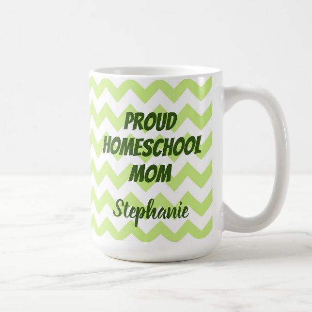 Proud Homeschool Mum Green and White Chevron Coffee Mug (Right)