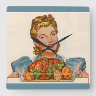 proud housewife with her dinner creation square wall clock
