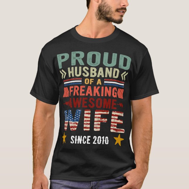 Proud Husband Of A Freaking Awesome Wife Husband T-Shirt (Front)