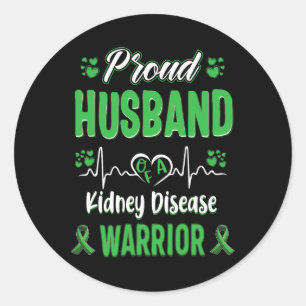 Proud Husbynd Kidney Disease Warrior Awareness Rib Classic Round Sticker