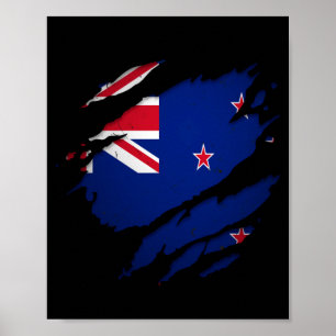 Proud Kiwi Design _ Torn Ripped New Zealand Flag Poster