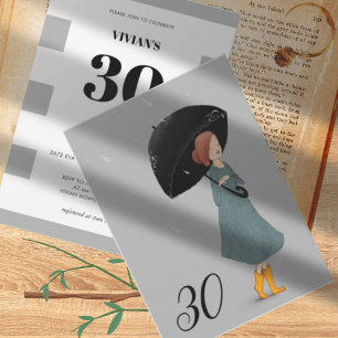 Proud Lady In The Raining Day 30th Birthday Invitation