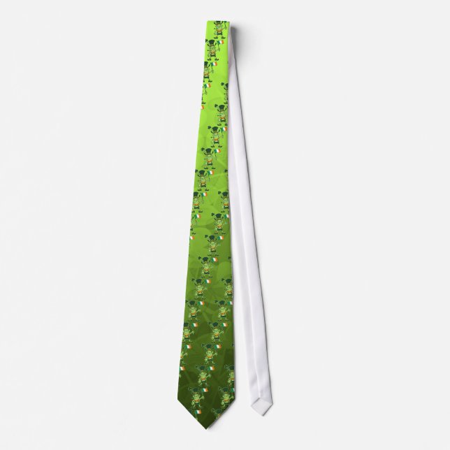 Proud Leprechaun Waving an Irish Flag Tie (Front)