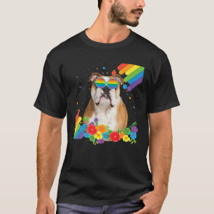 Proud LGBT Gay English Bulldog Dog Pride Flag T-Shirt