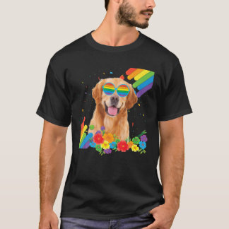 Proud LGBT Gay Golden Retriever Dog Pride Flag Rai T-Shirt