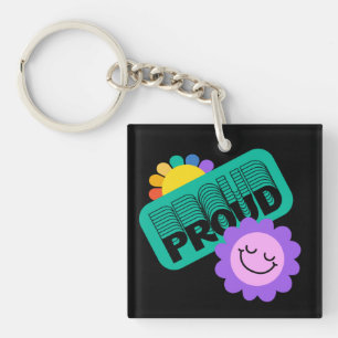 Proud. LGBT+Pride. Rainbow lovewith sunflower. Key Ring