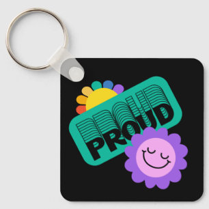 Proud. LGBT+Pride. Rainbow lovewith sunflower. Key Ring