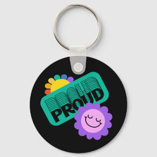 Proud. LGBT+Pride. Rainbow lovewith sunflower. Key Ring