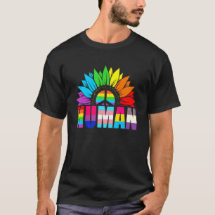 Proud Lgbtq Human Sunflower Rainbow Lgbt Flag Gay T-Shirt