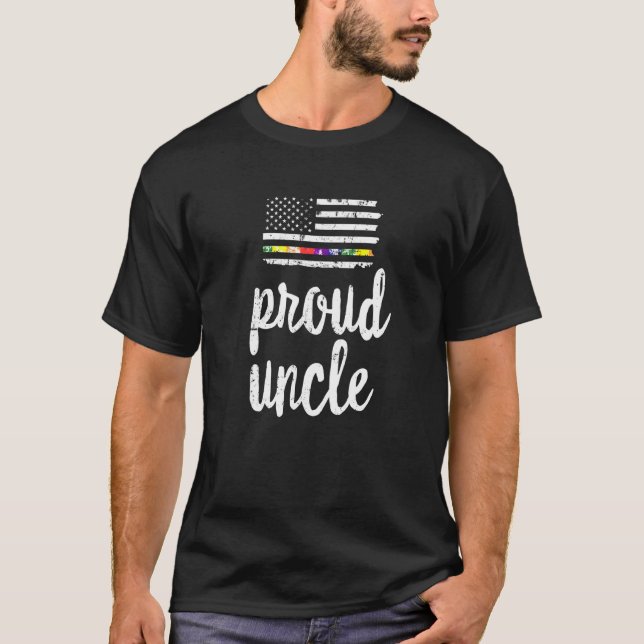 Proud Lgbtq Uncle American Usa Flag Pride Ally Rai T-Shirt (Front)