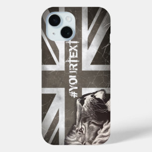 Proud Lion Union Jack Patriotic Custom Text iPhone 15 Case