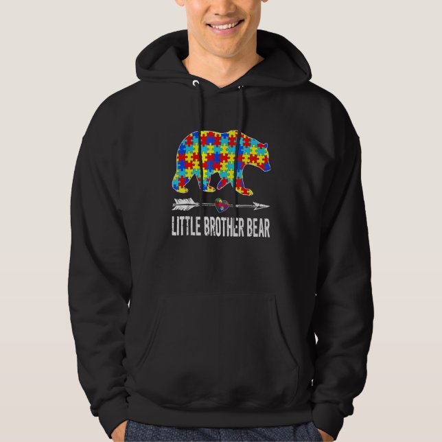 Proud Little Brother Bear Autism Awareness   Boys Hoodie (Front)